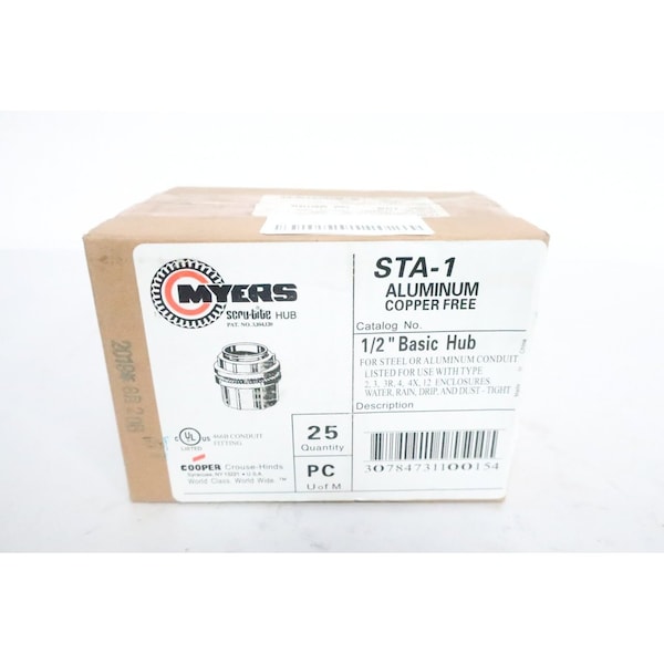 Myers Box Of 25 Basic Hub Aluminum 1/2in Conduit Fitting STA1 Zoro
